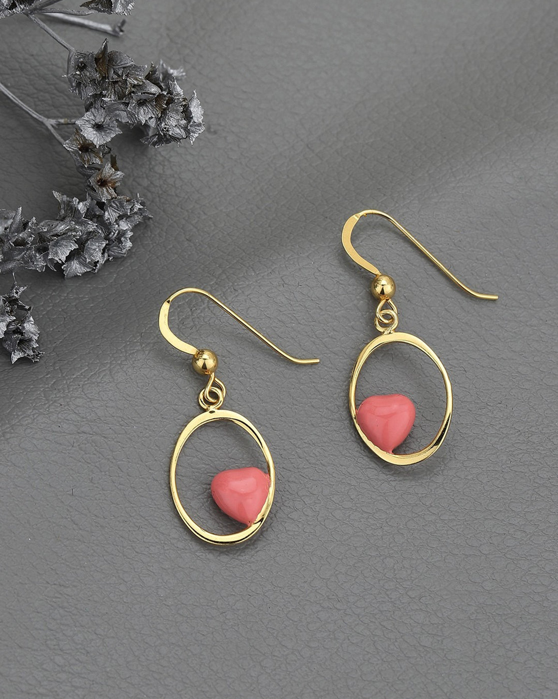 925 Sterling Silver 18kt Gold Plated with Enamel Heart Drop Earring