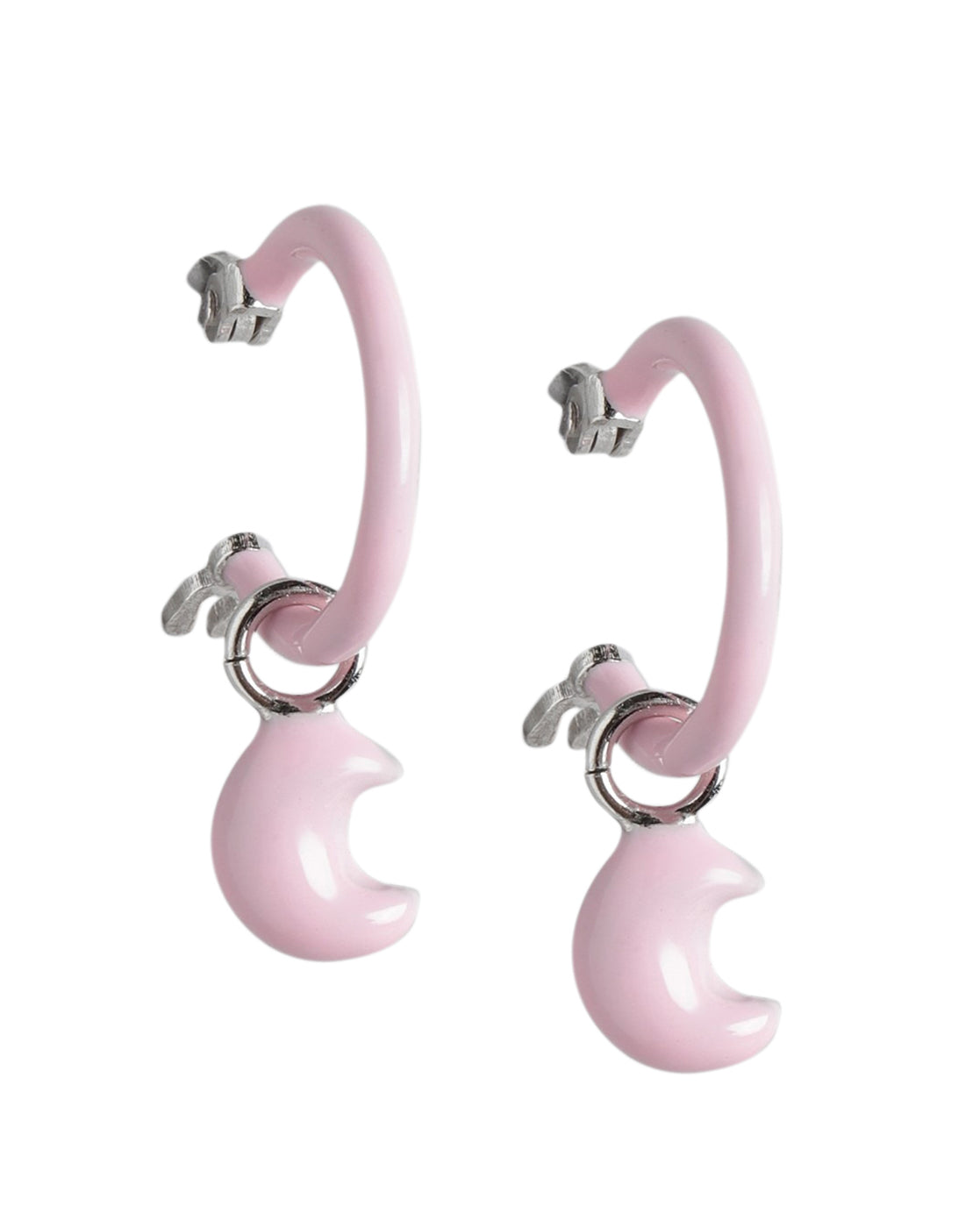 925 Sterling Silver Rhodium Plated Enamel Moon Hoop Earring