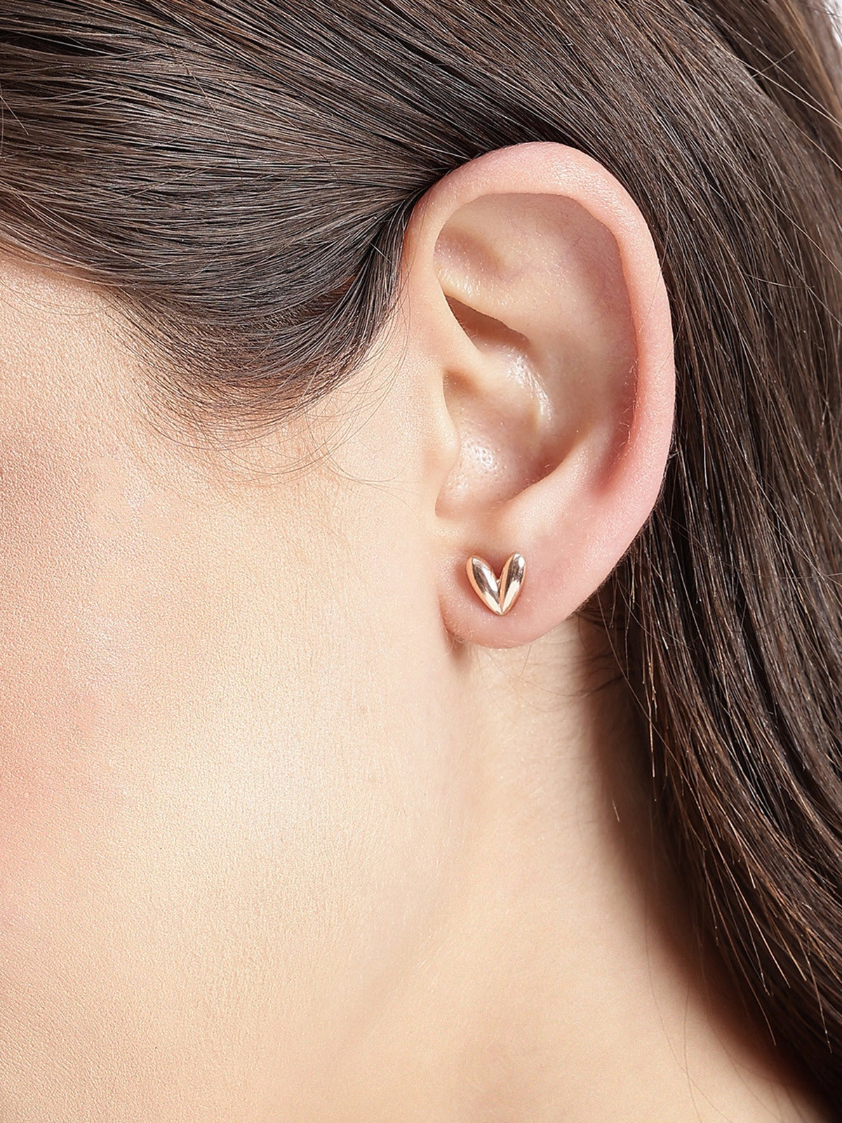 925 Sterling Silver 18kt Rose Gold Plated Heart Stud Earring
