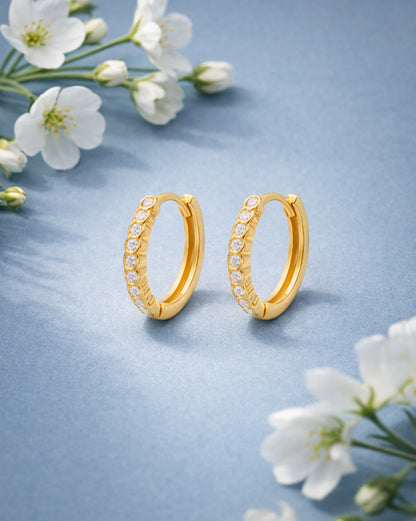 925 Sterling Silver 18kt Gold Plated CZ Signature Hoop Earring