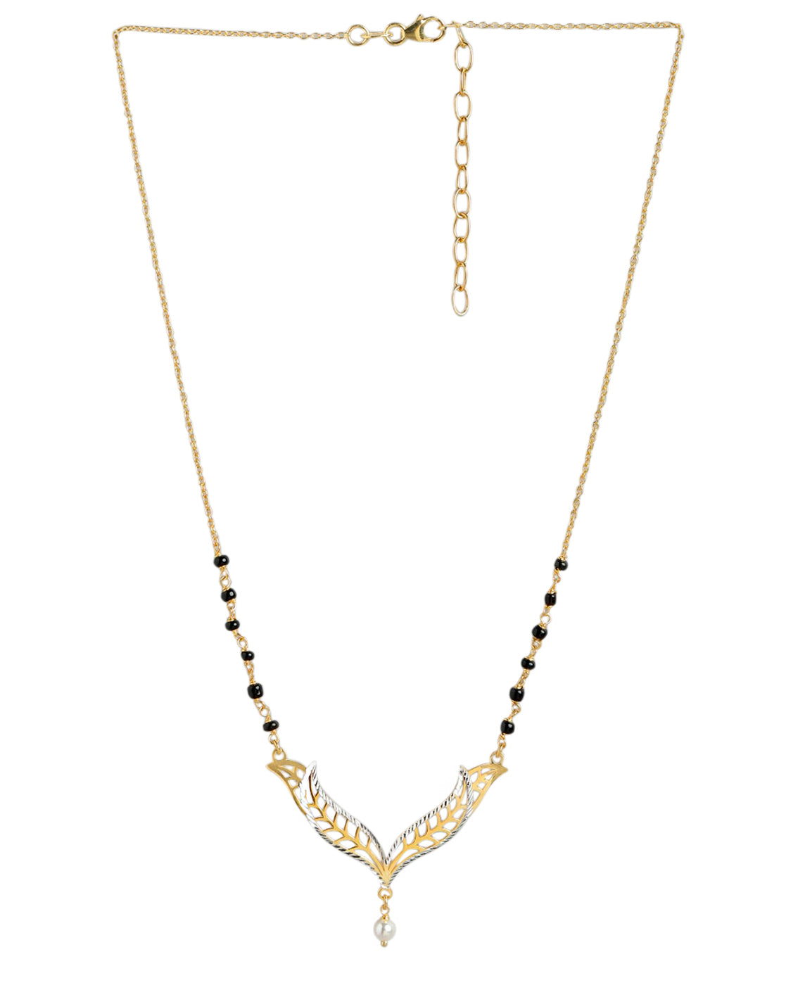 925 Sterling Silver 18kt Gold Plated with Natural Onyx Stone &amp; Pearl Mangalsutra