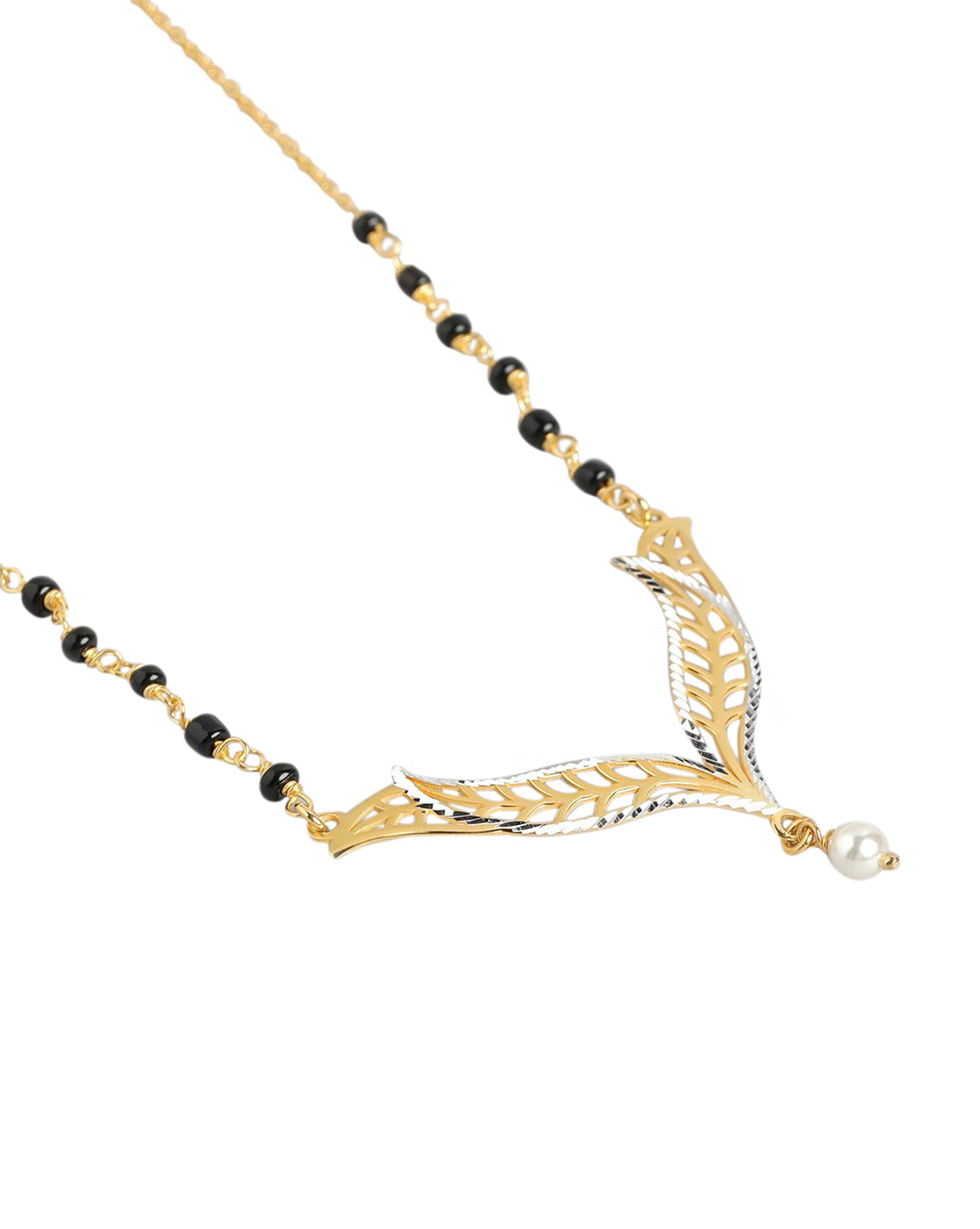 925 Sterling Silver 18kt Gold Plated with Natural Onyx Stone &amp; Pearl Mangalsutra