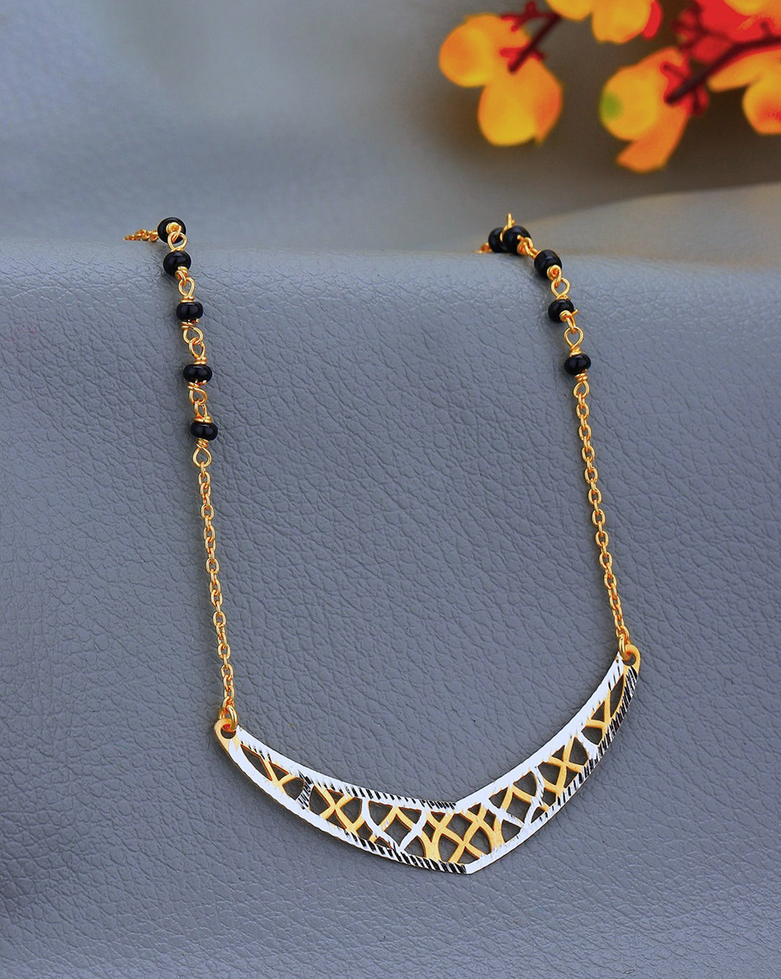 925 Sterling Silver 18kt Gold Plated and Glass Bead Mangalsutra