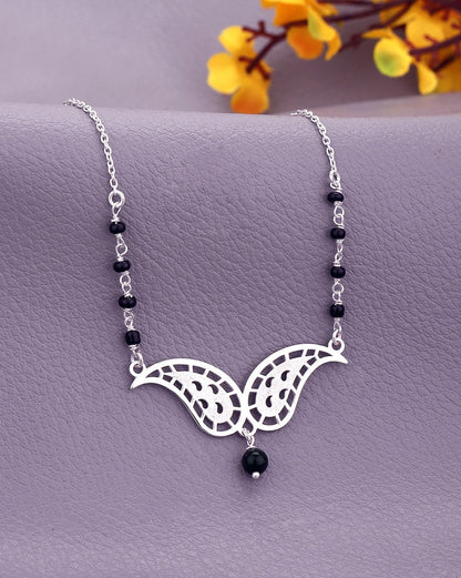 925 Sterling Silver Rhodium Plated with Glass Bead &amp; Natural Onyx Stone Mangalsutra