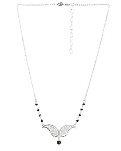 925 Sterling Silver Rhodium Plated with Glass Bead &amp; Natural Onyx Stone Mangalsutra