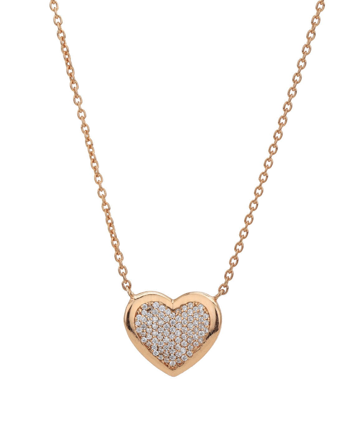 925 Sterling Silver 18kt Rose Gold Plated with CZ Heart Necklace for women