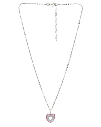 925 Sterling Silver Rhodium Plated with CZ Heart Pendant with chain for women