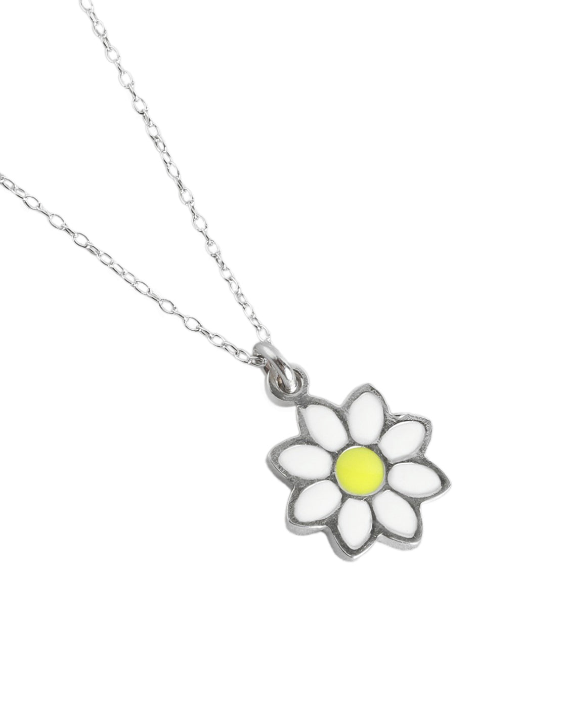 925 Sterling Silver Rhodium Plated with Enamel Daisy Flower Pendant Necklace
