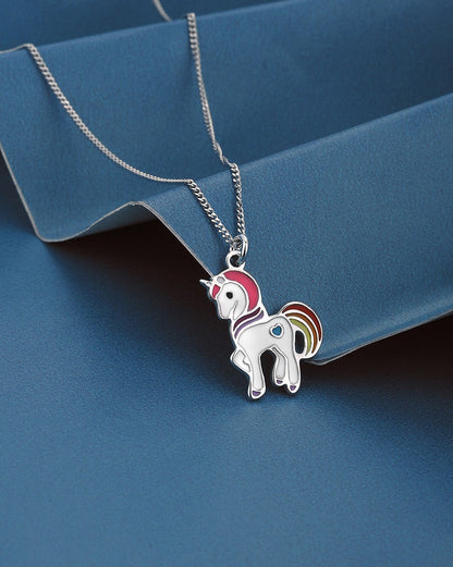 925 Sterling Silver Rhodium Plated with Enamel Unicorn Necklace
