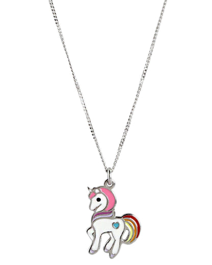 925 Sterling Silver Rhodium Plated with Enamel Unicorn Necklace