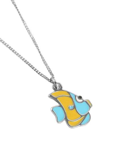925 Sterling Silver Rhodium Plated Colorful Enamel Fish Necklace