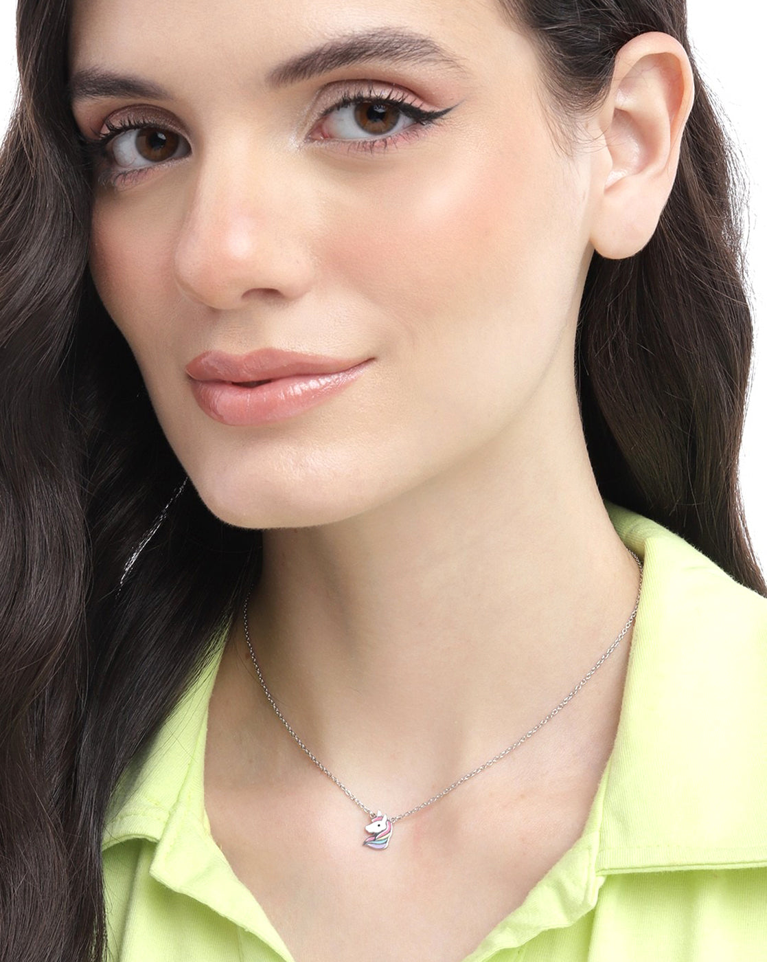 925 Sterling Silver Rhodium Plated with Enamel Unicorn Pendant and Chain