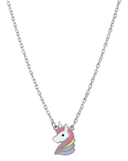 925 Sterling Silver Rhodium Plated with Enamel Unicorn Pendant and Chain