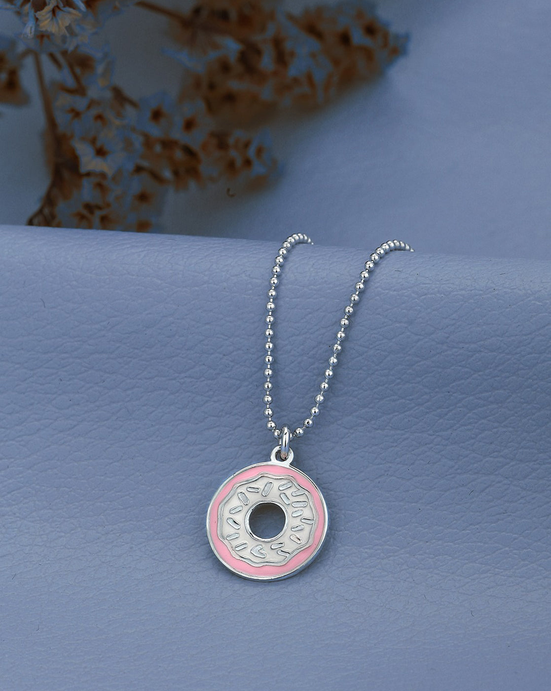 925 Sterling Silver Rhodium Plated Enamel Doughnut Necklace