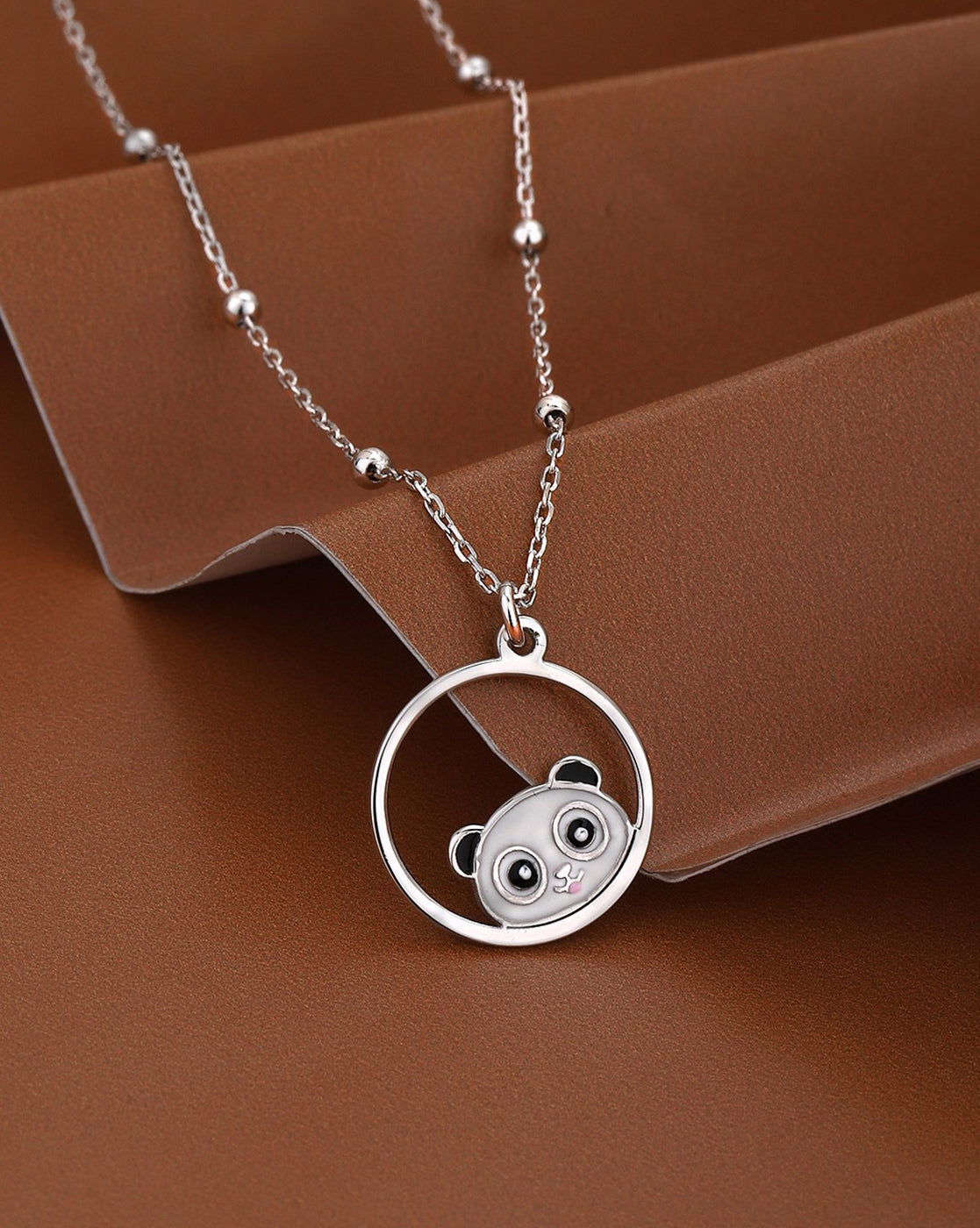 925 Sterling Silver Rhodium Plated with Enamel Panda Necklace