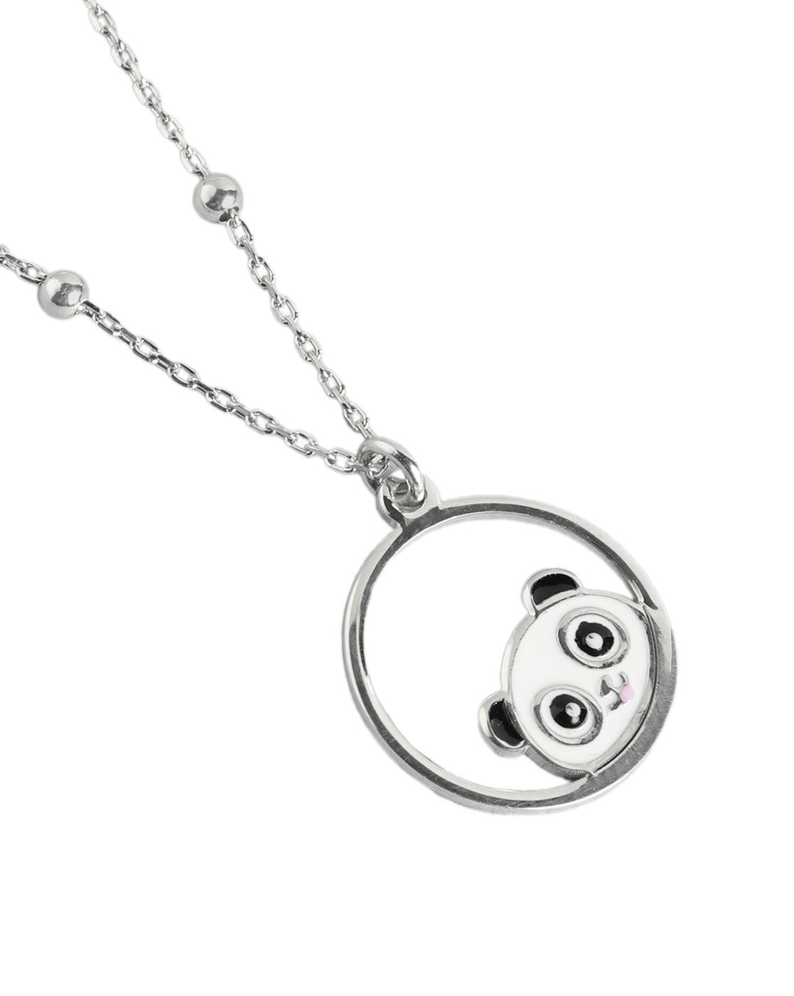 925 Sterling Silver Rhodium Plated with Enamel Panda Necklace