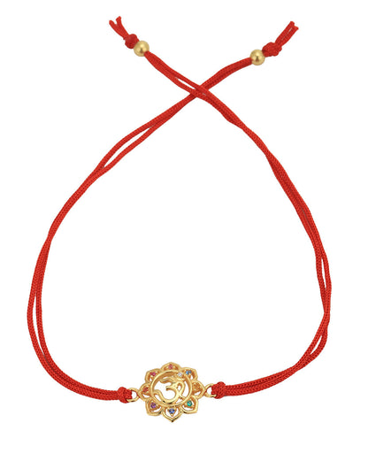 925 Sterling Silver 18kt Gold Plated with CZ Om Floral Rakhi for men