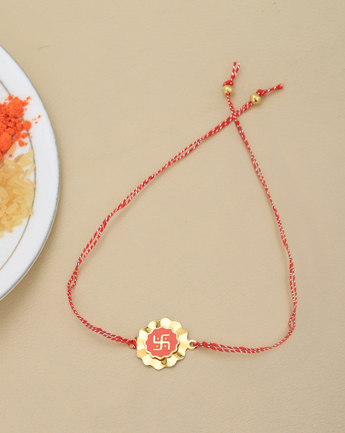 925 Sterling Silver 18kt Gold Plated Swastik with Enamel Rakhi for men