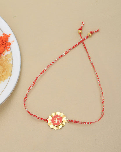 925 Sterling Silver 18kt Gold Plated Swastik with Enamel Rakhi for men