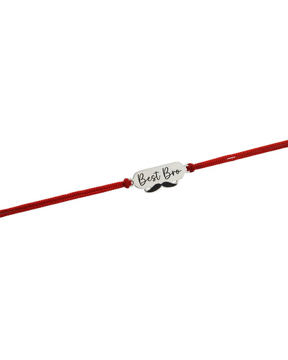925 Pure Sterling Silver Engrave Best Brother and Silver Plated Enamel Mustache Rakhi