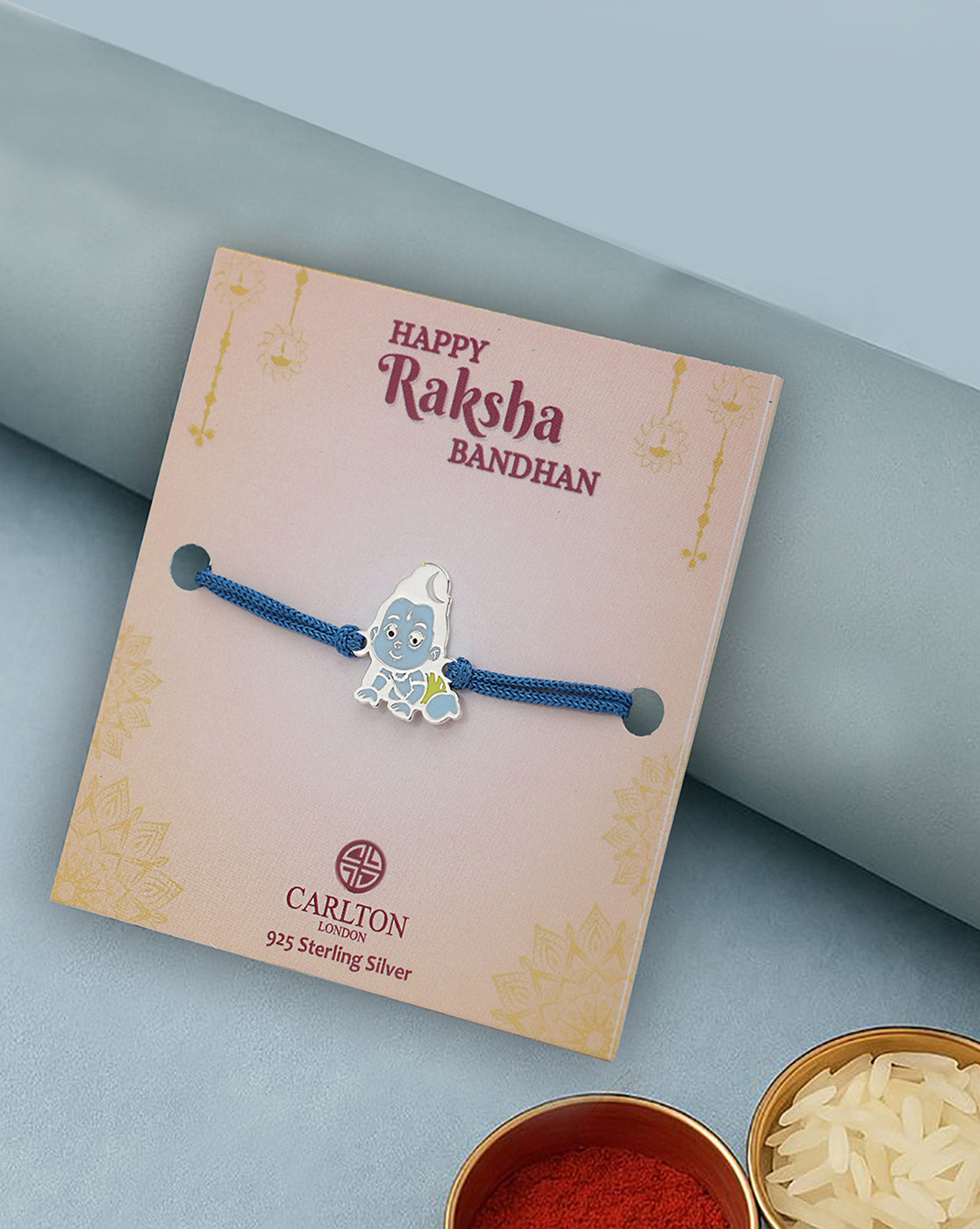 925 Sterling Silver Rhodium Plated and Enamel Lord Krishna Kids Rakhi