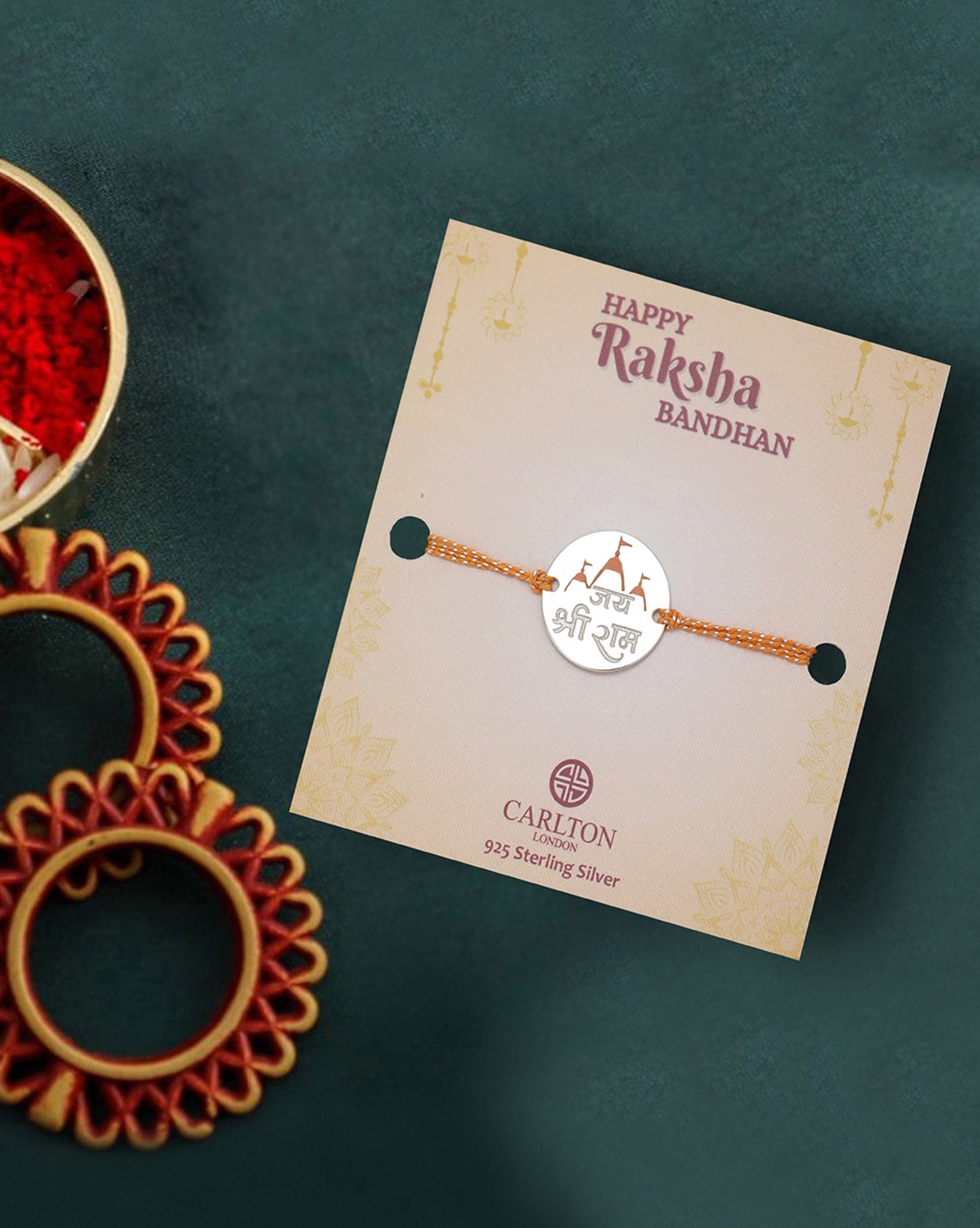 925 Sterling Silver Rhodium Plated Enamel  Engrave Jai Shree Ram Rakhi for men