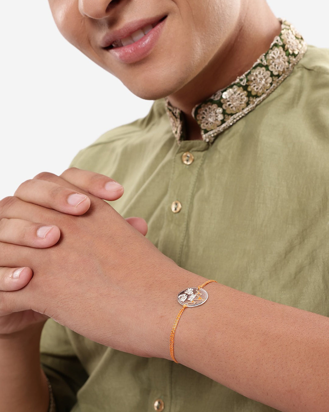 925 Sterling Silver Rhodium Plated Enamel  Engrave Jai Shree Ram Rakhi for men