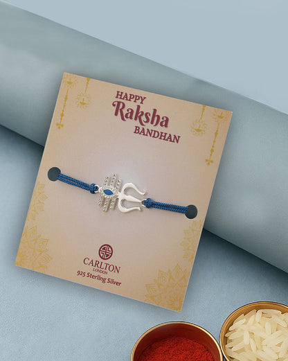 925 Sterling Silver Rhodium Plated Enamel Lord Shiva Trishul Rakhi for men