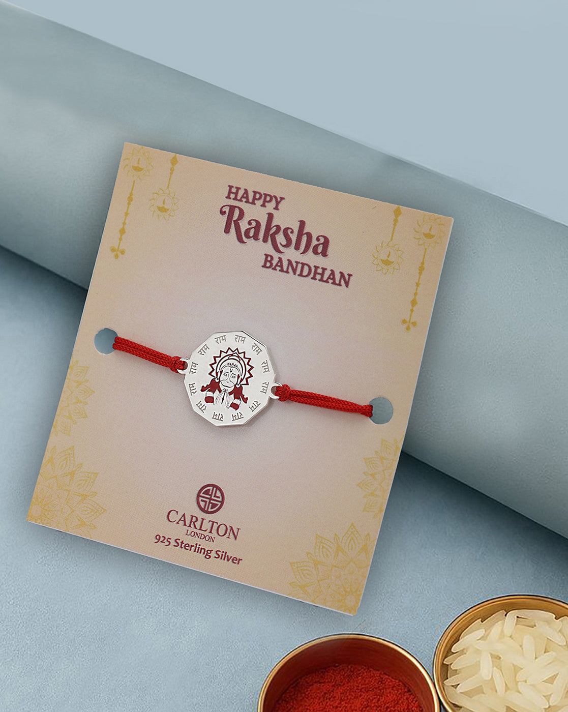 925 Sterling Silver Rhodium Plated Enamel Lord Hanuman Engrave Ram Rakhi for men
