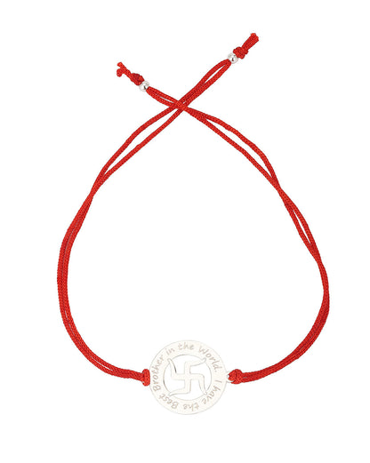 Carlton London Men Silver-Toned Red Typography Engraved 925 Sterling Silver Rakhi
