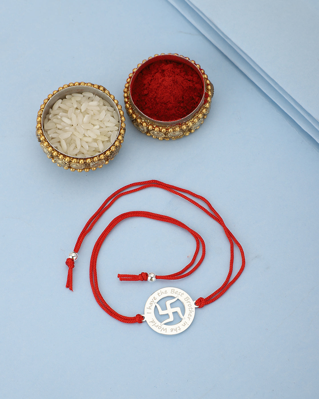 Carlton London Men Silver-Toned Red Typography Engraved 925 Sterling Silver Rakhi