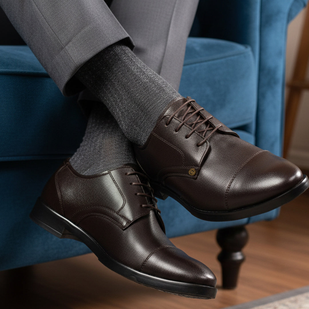 Carlton London Textured Cap-Toe Derby Leather Shoes for Men