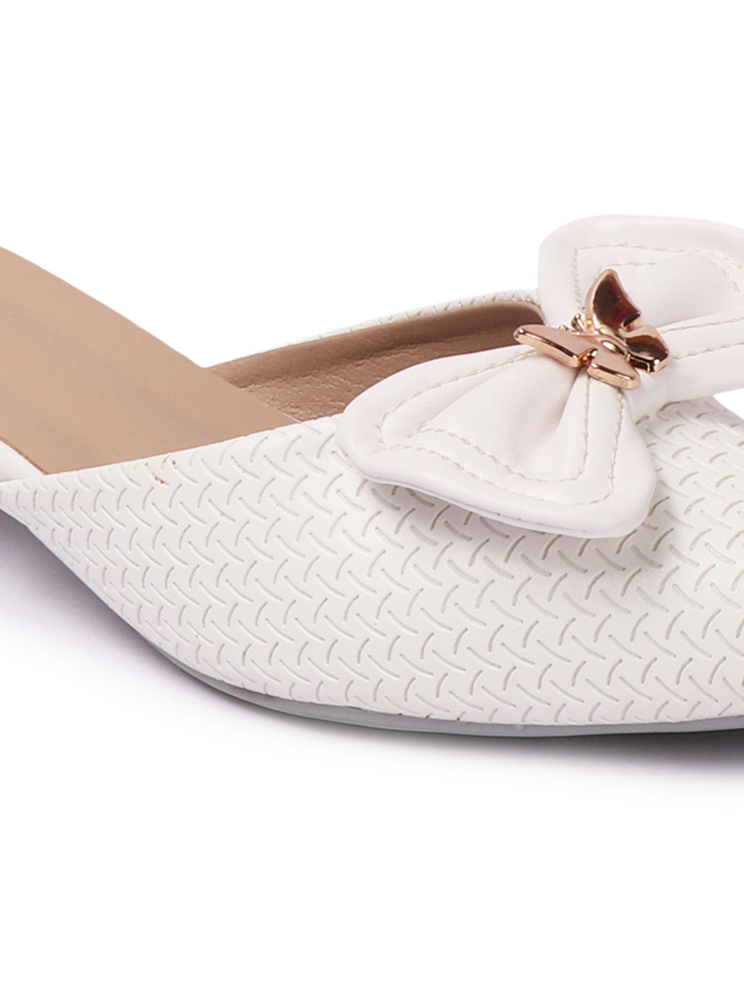 Elegant Textured Mules with Bow and Block Heel