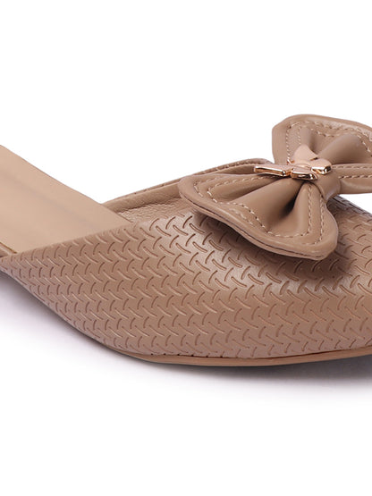 Elegant Textured Mules with Bow and Block Heel