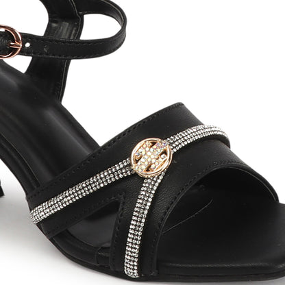 Women Embellished Block Heel Sandals with Buckles
