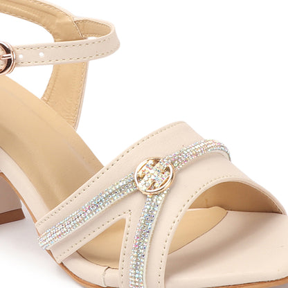 Women Embellished Block Heel Sandals with Buckles