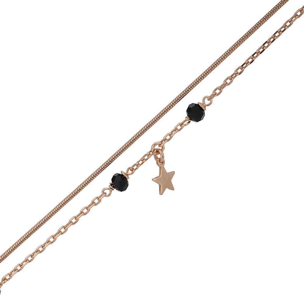 Carlton London Rose Gold-Plated Set Of 2 Black Beads Star Shape Anklet For Women