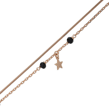 Carlton London Rose Gold-Plated Set Of 2 Black Beads Star Shape Anklet For Women