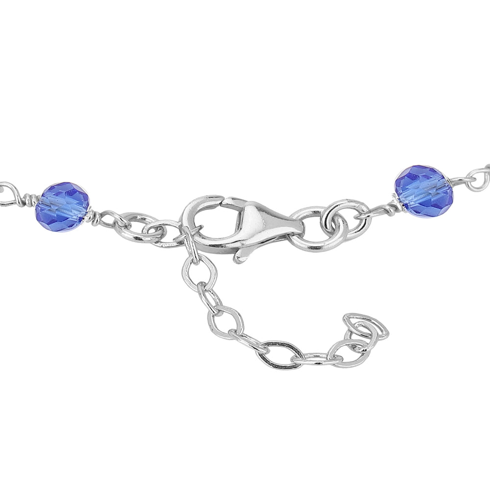 Women Silver-Toned &amp; Blue Brass Rhodium-Plated Charm Braceletfjb3808