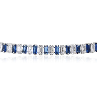 Carlton London Premium Jwlry-Silver &amp; Blue Toned Cz Studded Rhodium-Plated Wraparound Adjustable Bracelet Fjb4176