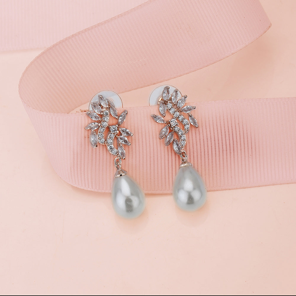 Carlton London Premium Jwlry-Rose Gold &amp; White Toned Pearls Studded Rose Gold-Plated Contemporary Handcrafted Drop Earrings Fje4113