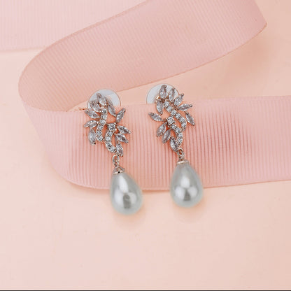 Carlton London Premium Jwlry-Rose Gold &amp; White Toned Pearls Studded Rose Gold-Plated Contemporary Handcrafted Drop Earrings Fje4113