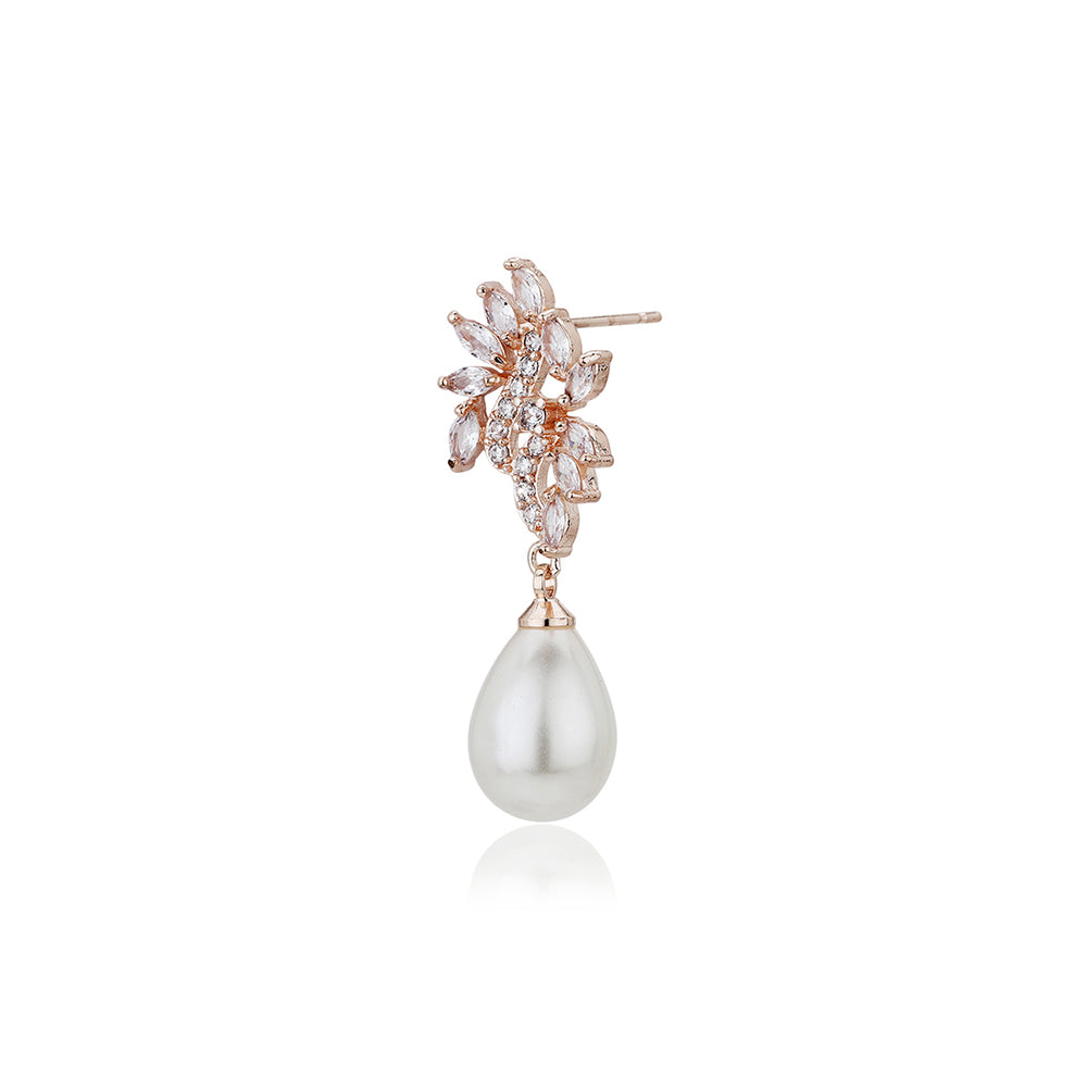 Carlton London Premium Jwlry-Rose Gold &amp; White Toned Pearls Studded Rose Gold-Plated Contemporary Handcrafted Drop Earrings Fje4113