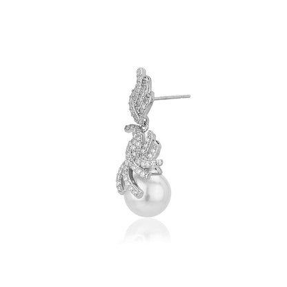 Carlton London Premium Jwlry-Silver &amp; White Toned Pearls Studded Rhodium-Plated Contemporary Handcrafted Drop Earrings Fje4118