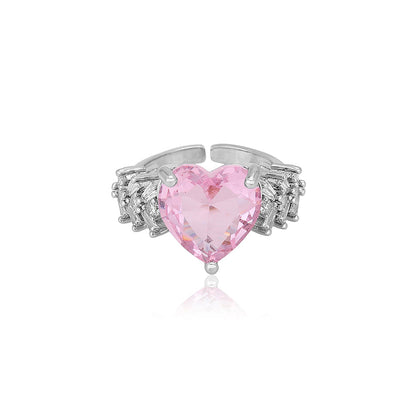 Carlton London Premium Rhodium Plated Silver Toned Pink Cz Stone Studded Adjustable Finger Ring For Women