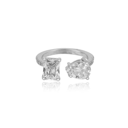Carlton London Premium Rhodium Plated Silver Toned Cz Stone Studded Adjustable Finger Ring For Women